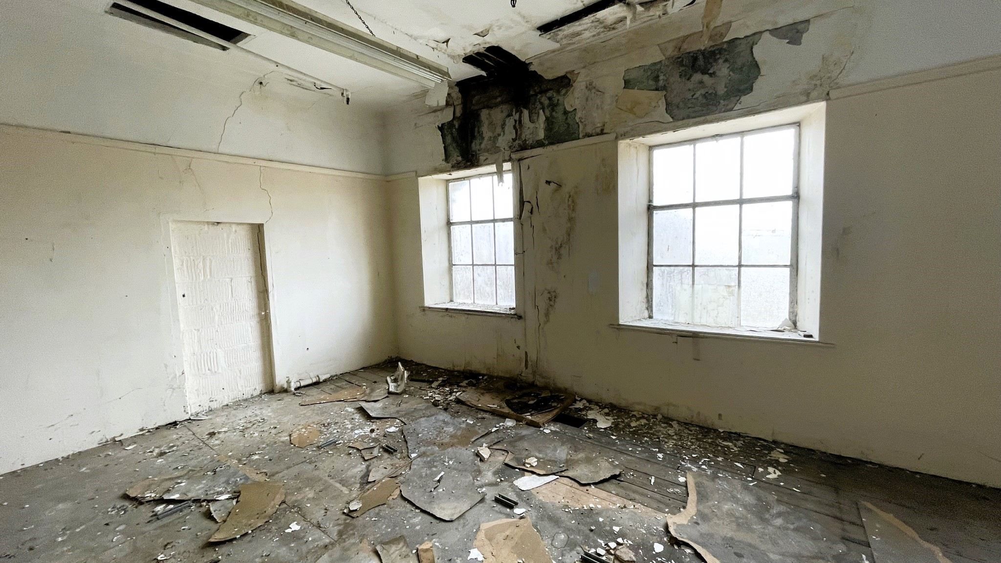 Interior of storm damaged building