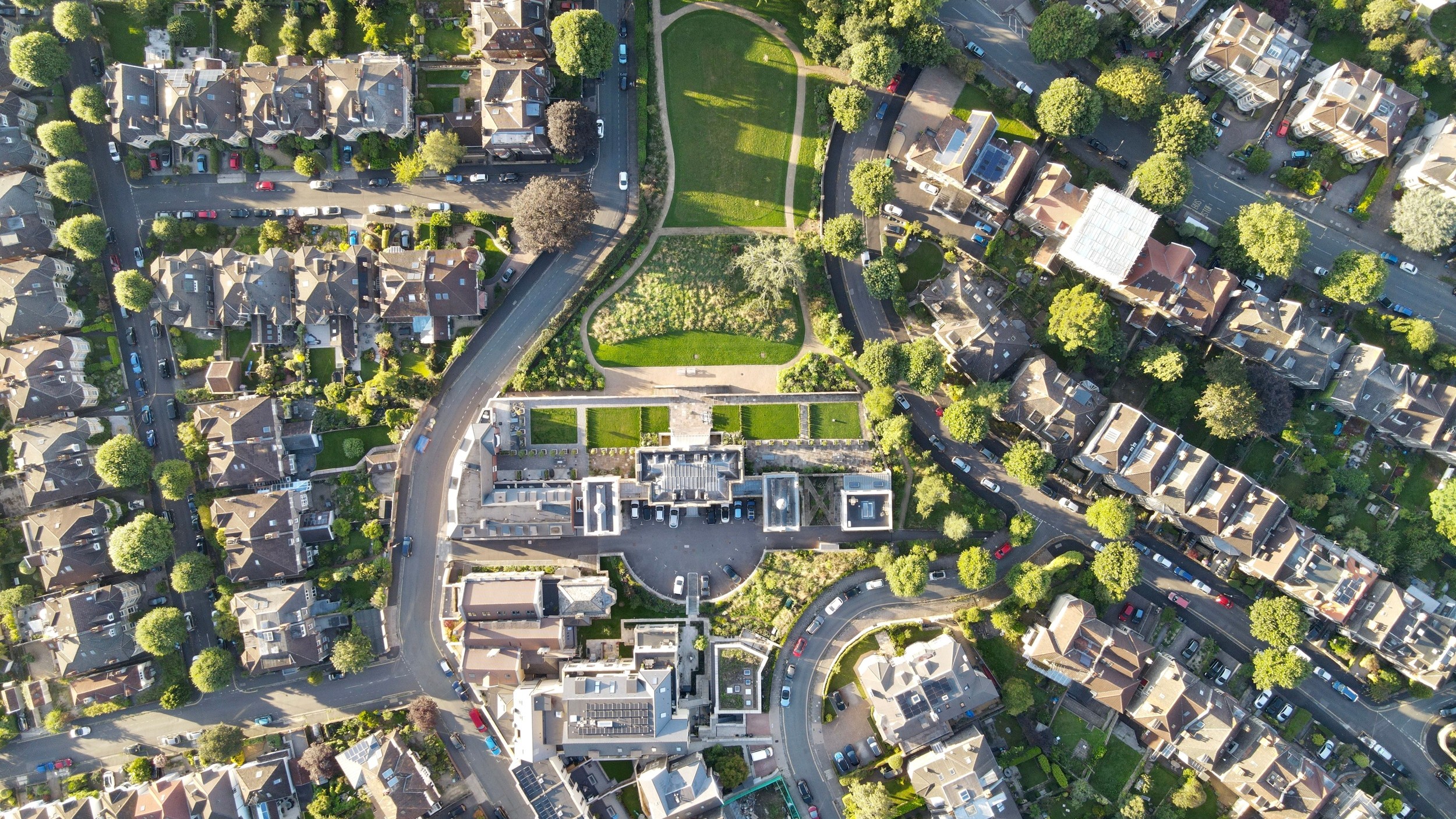 Aerial view of a UK suburb