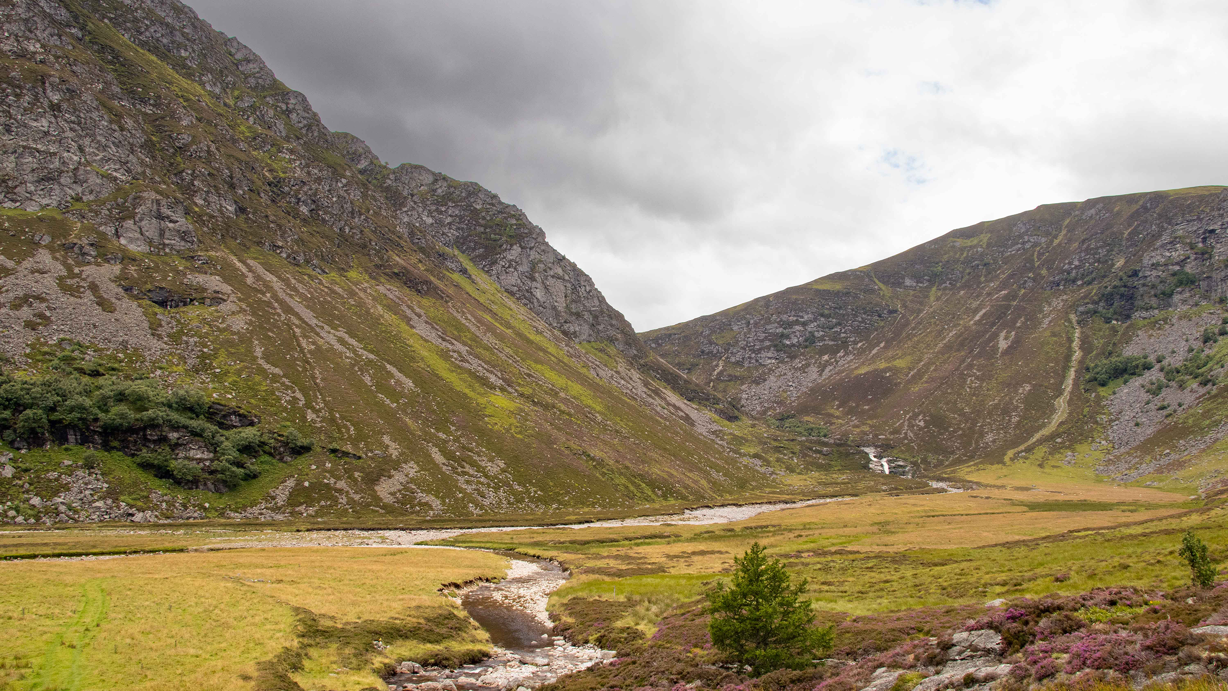 Glen Lee, hills and valley in Cairngorms