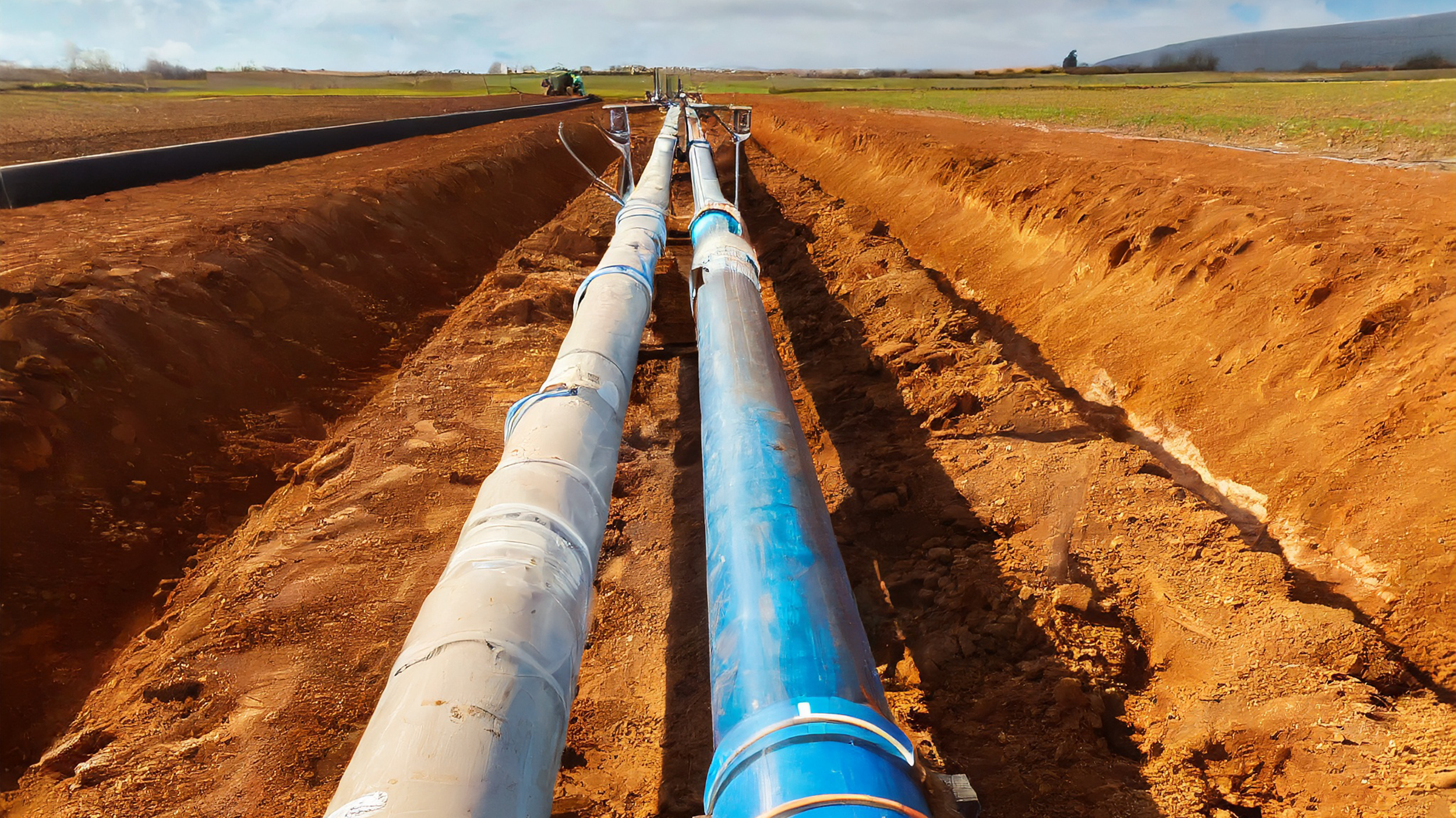 Pipes being inspected on agricultural land