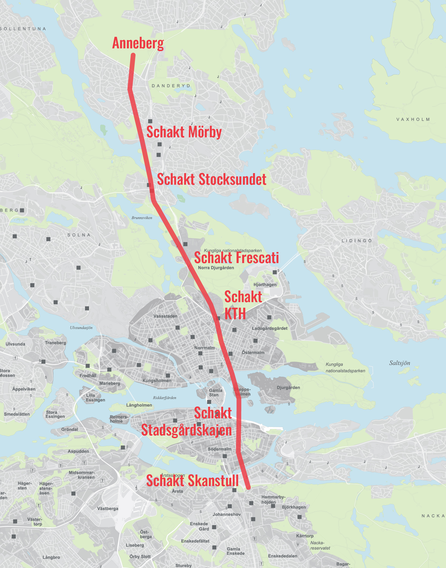Map of Stockholm with route going from Anneberg to Skanstull