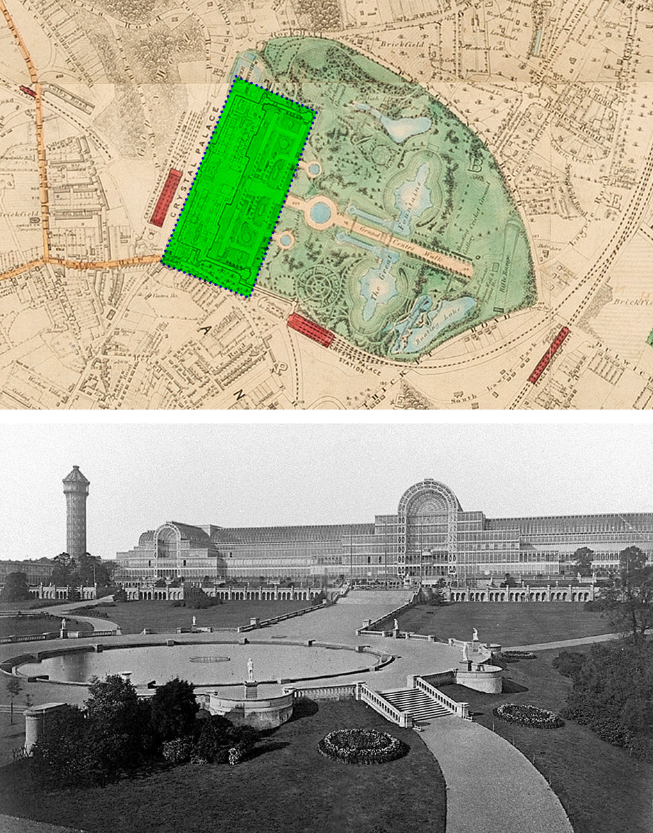 Crystal Palace Comparison of archive London map and Crystal Palace