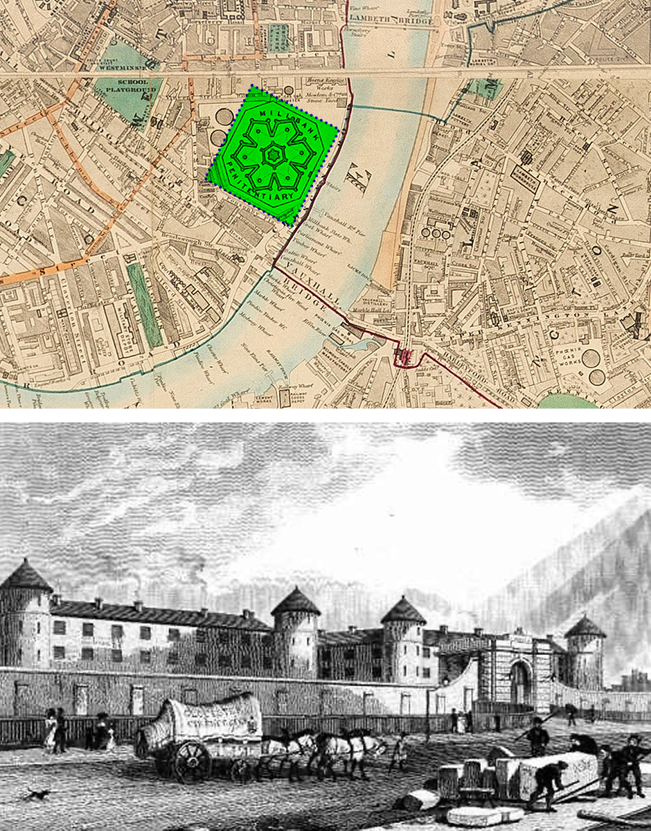 Millbank Penitentiary Comparison of archive London map and Millbank Penitentiary
