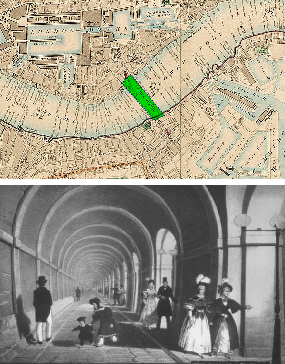 Thames Tunnel Comparison of archive London map and Thames Tunnel