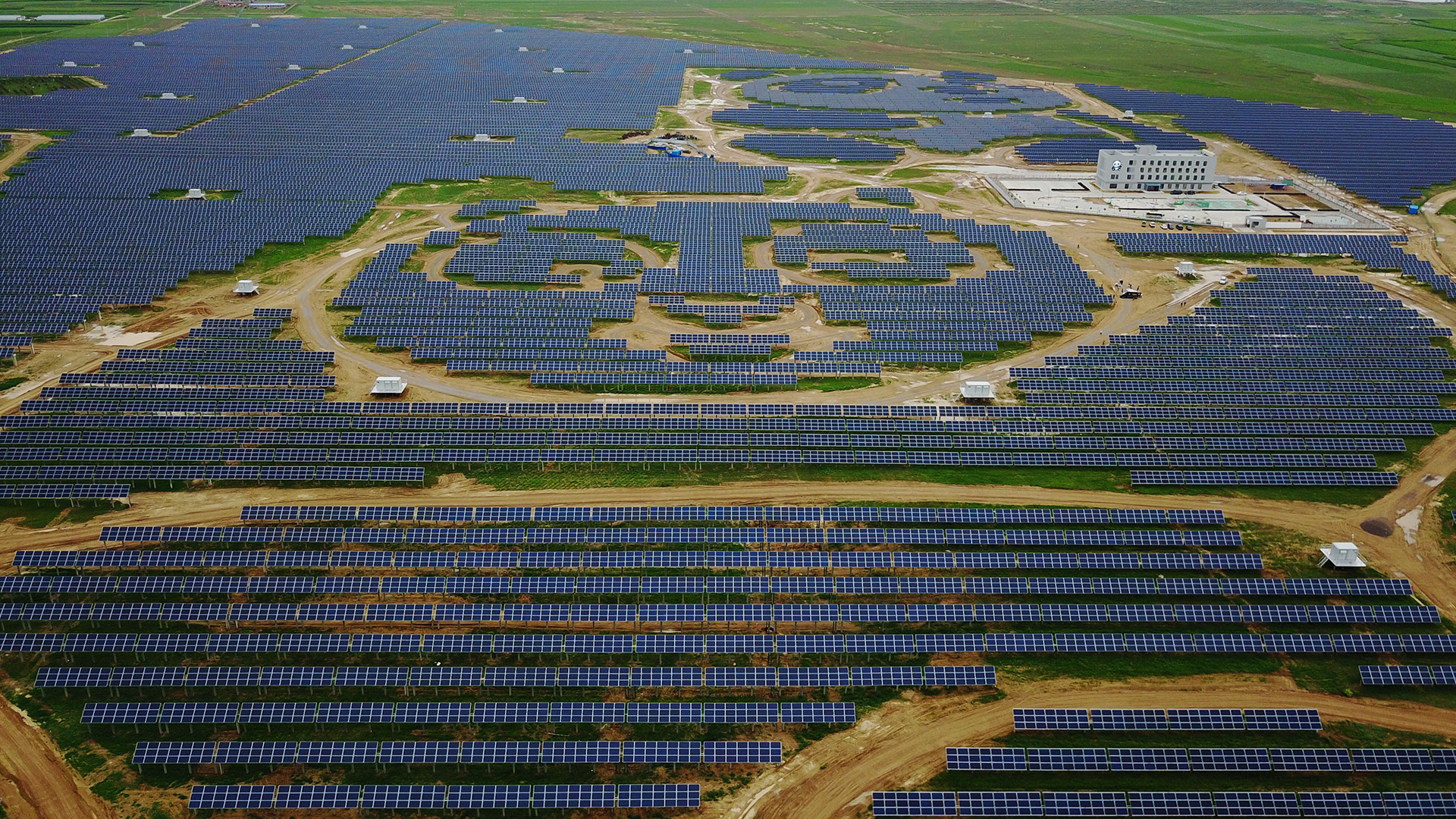 Solar panel farm designed in the shape of a panda