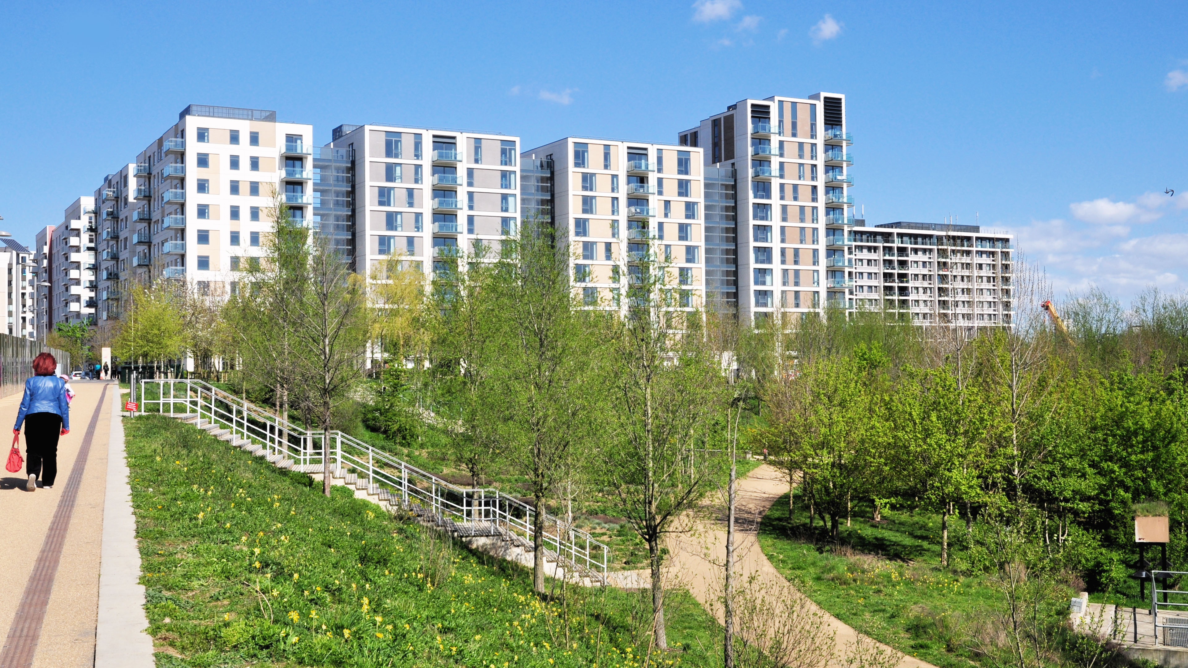 Landscaped park by new development of housing