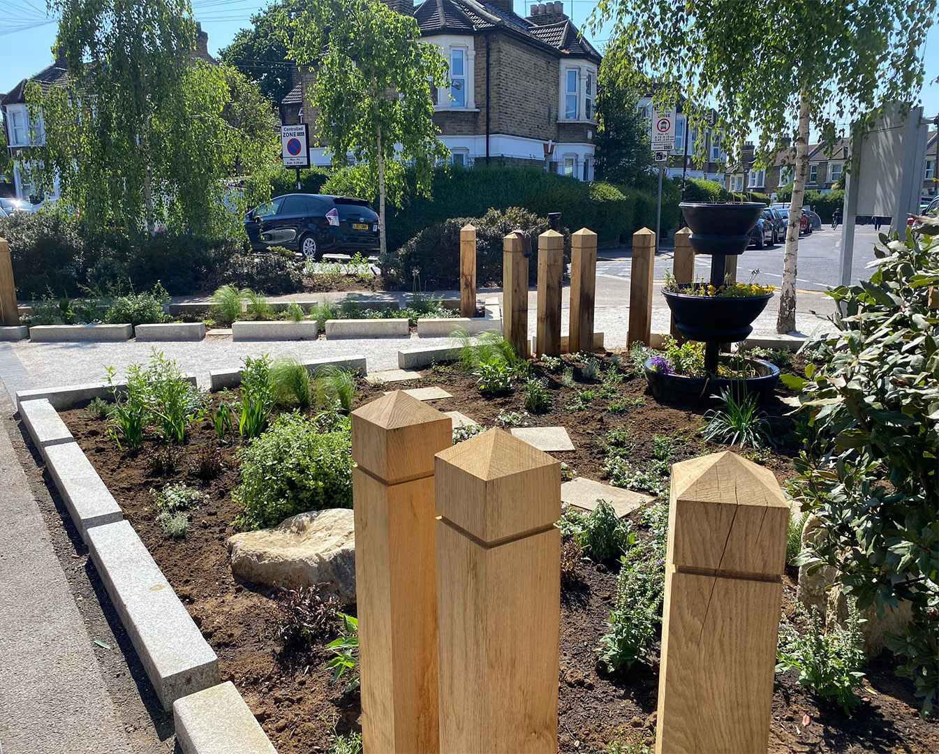 Flower beds near road