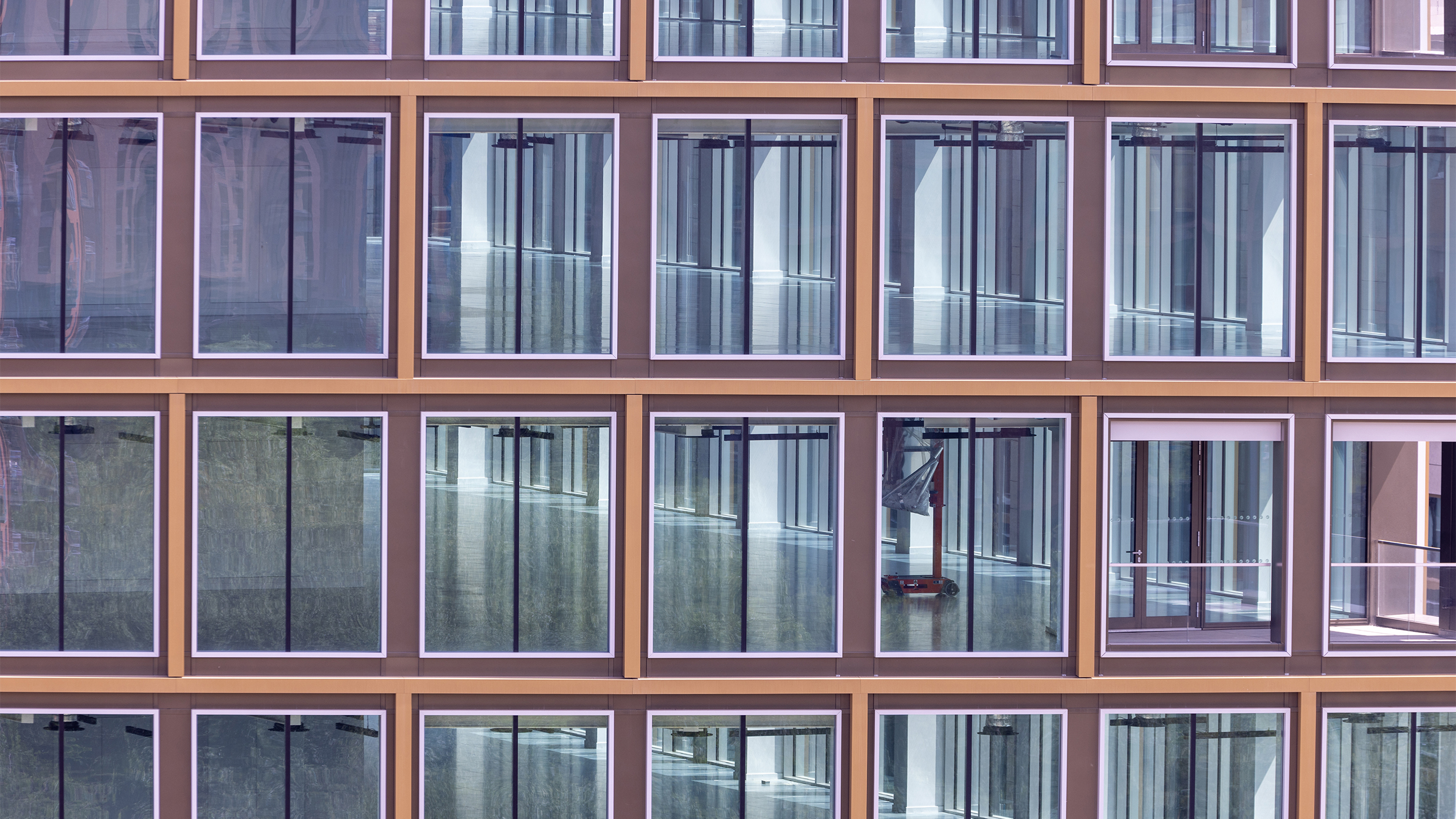 Close up of windows in new apartment block, Leeds 