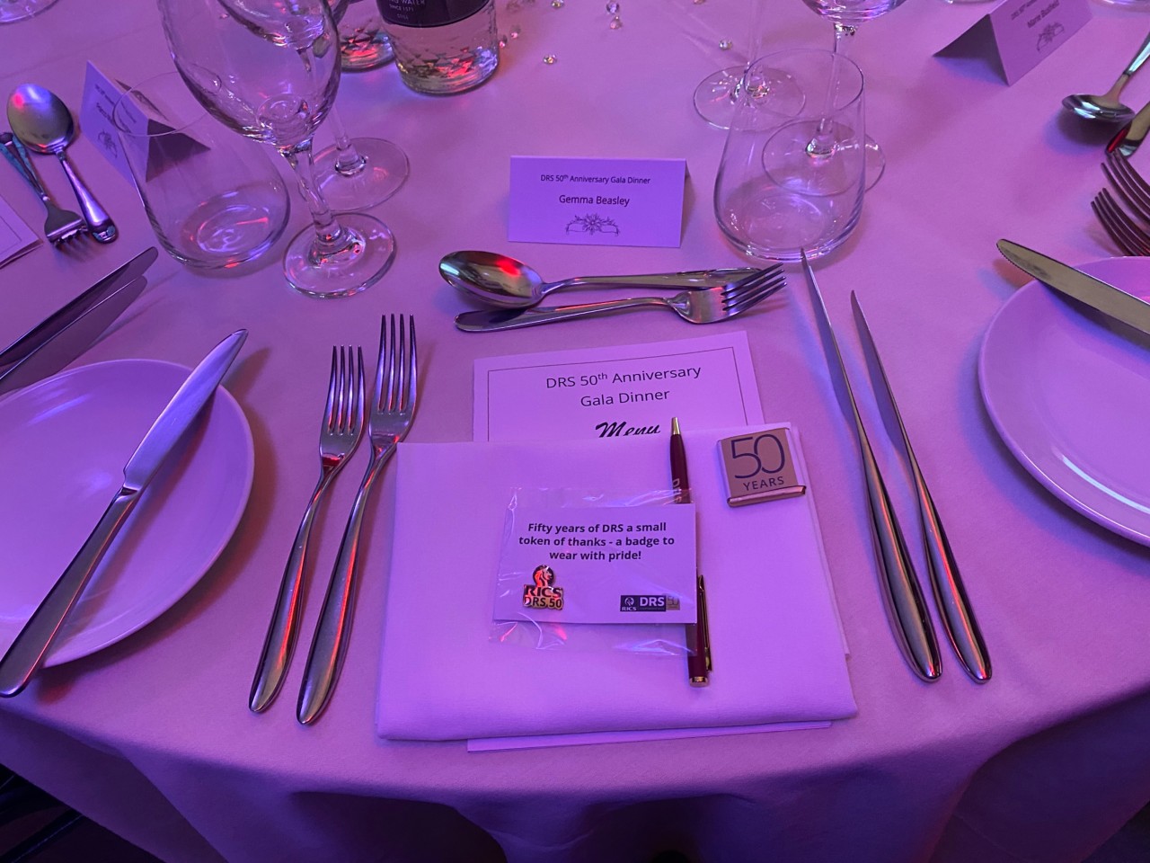 DRS 50 badge on a table