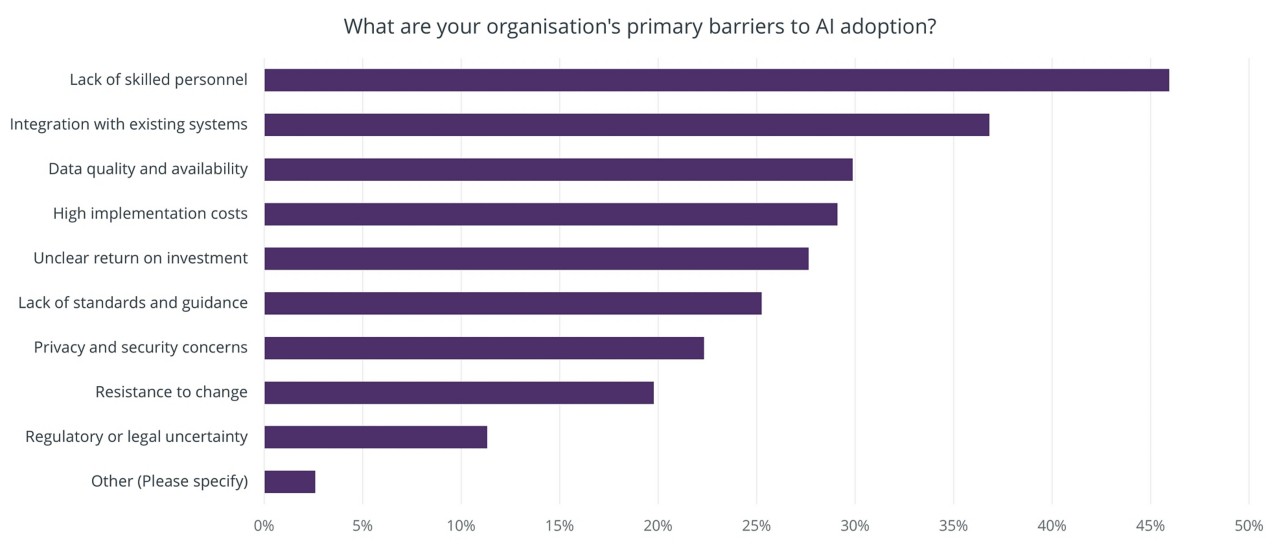 Figure 4: Primary barriers to AI adoption globally
