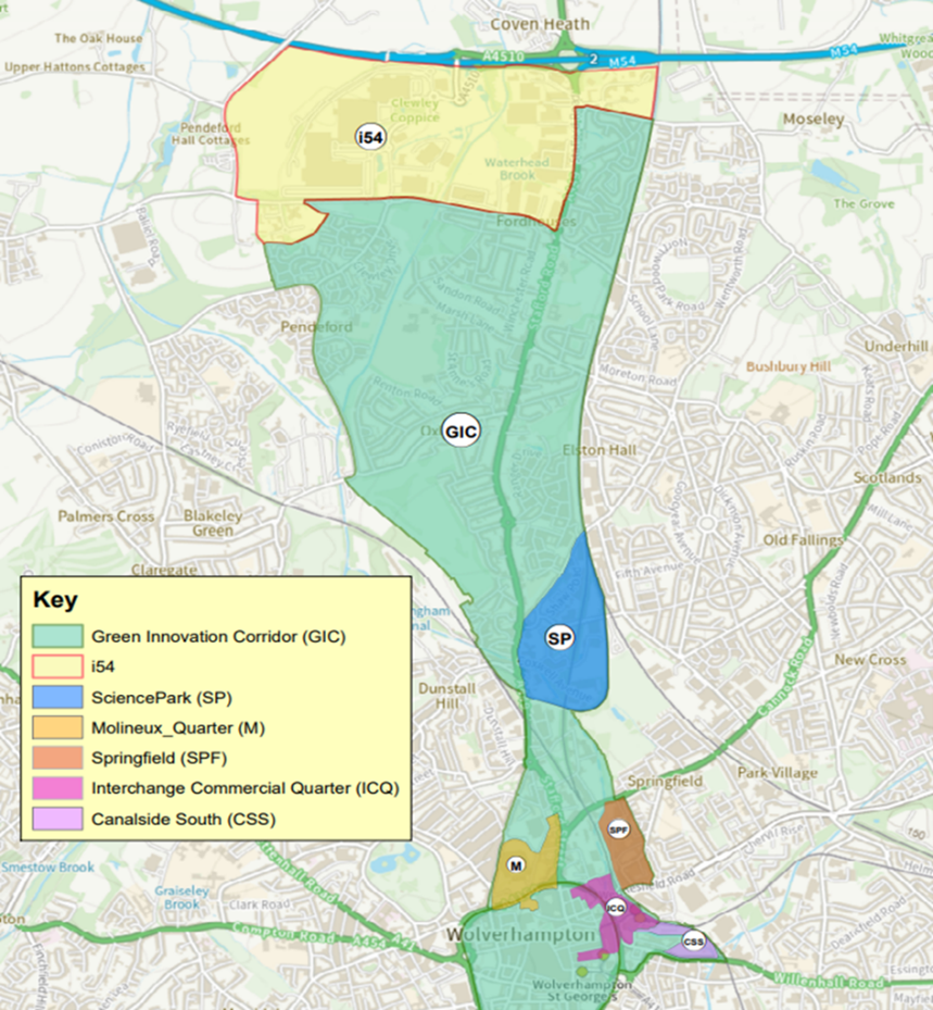 Green inovation corridor map diagram of Wolverhampton