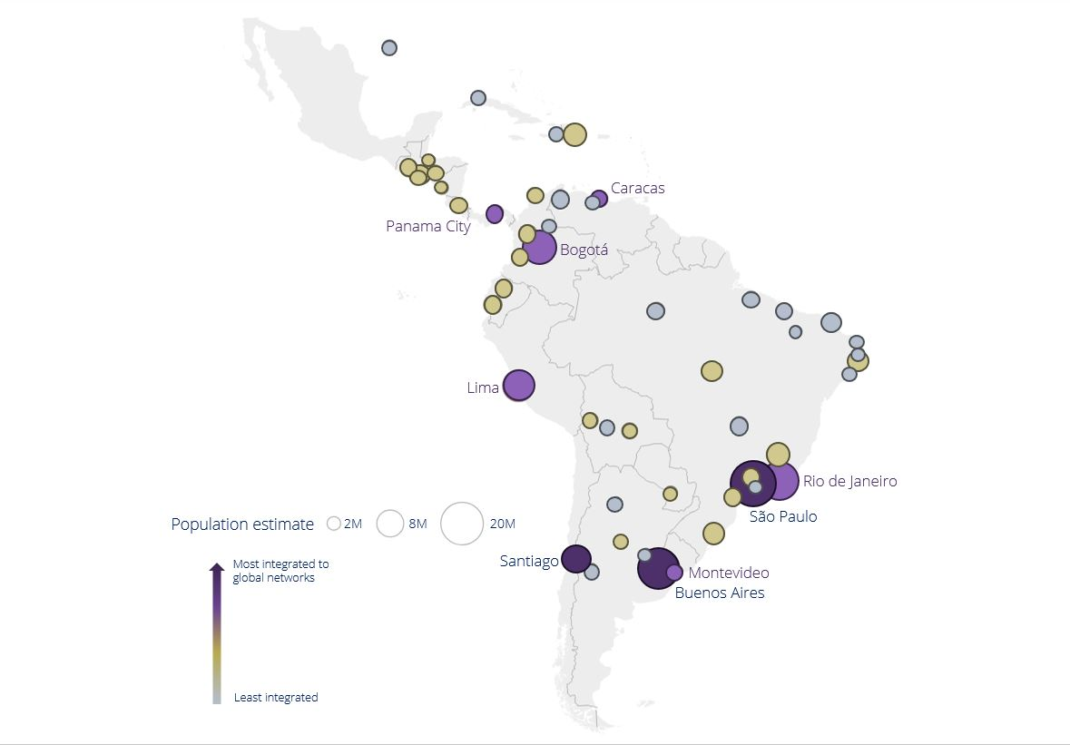 Figure 2: Map of largest cities (above 1m people) in Latin America & the Caribbean.