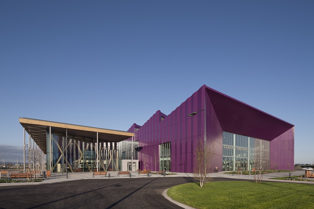 A photo taken from in front of The University of Strathclyde, National Manufacturing Institute Scotland (NMIS)