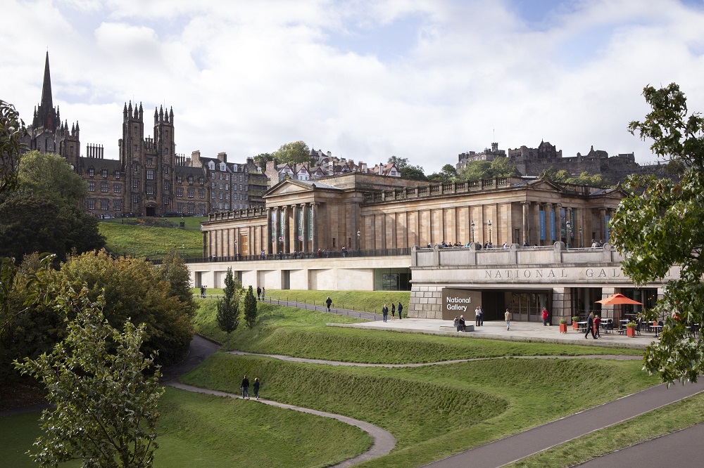 Photo of the lower ground levels of Scottish National Galleries’ complex on Edinburgh’s world-famous Mound, below Playfair’s iconic Greek temple (the National). 